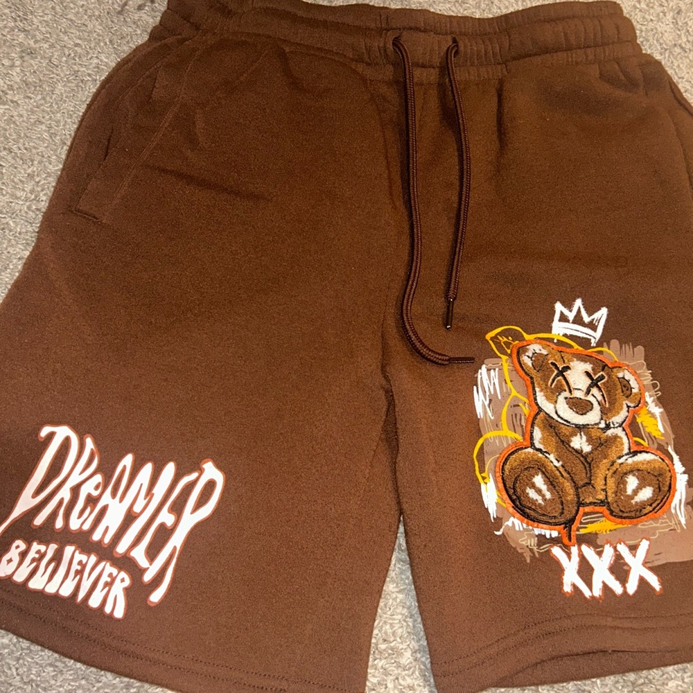 Rebels Chocolate Brown Athletic Shorts with Bear Design